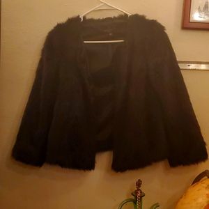 Worthington Black Faux Fur One Top Button Evening Jacket Petite Small